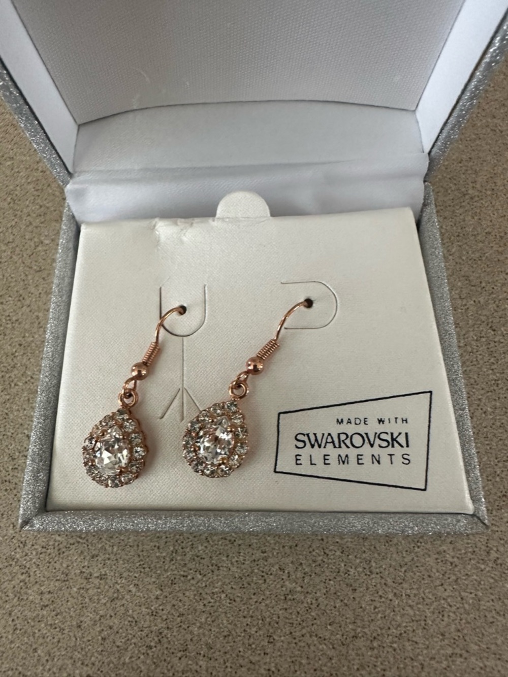 Swarovski Rose Gold Teardrop Crystal Drop Earrings